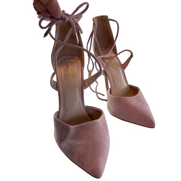Lulu's women's size 8 1/2 pink stilleto heels w ankle ties night out formal 76 - Picture 8 of 13
